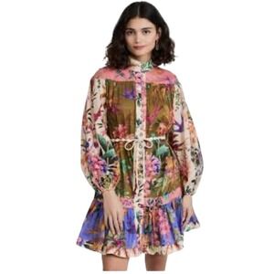 Porter Tropicana Boho Floral Patchwork Shirt Dress Size XL Tiered Ruffle Party